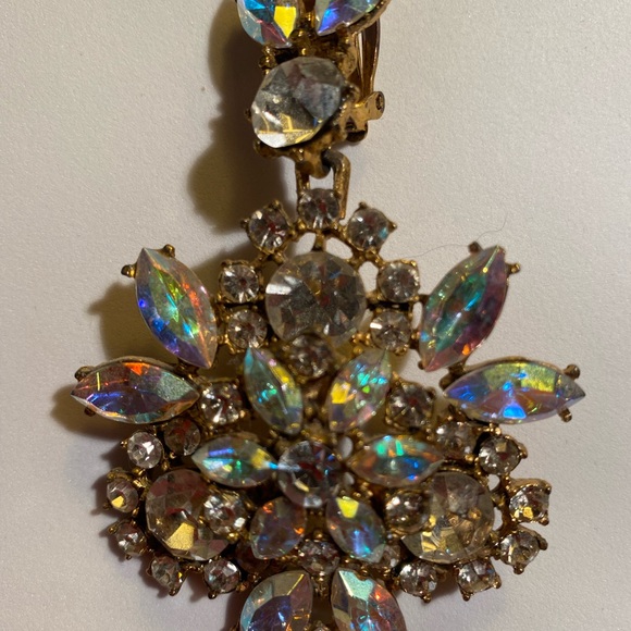THELMA DEUTSCH EARRINGS: Large BOREALIS and Rhinestone dangle fabulous earrings - Picture 4 of 5